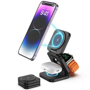 3 in 1 Magnetic foldable Charging Station for Apple,For iPhone 15/14/13/12 Pro/Max,5W for Apple Watch, AirPods 3/2/Pro - TechShopi